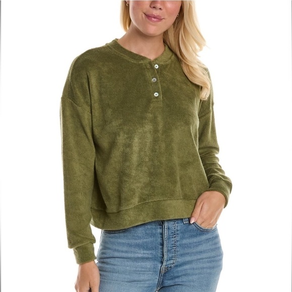 DONNI Terry Henley Sweatshirt Basil - Picture 1 of 7